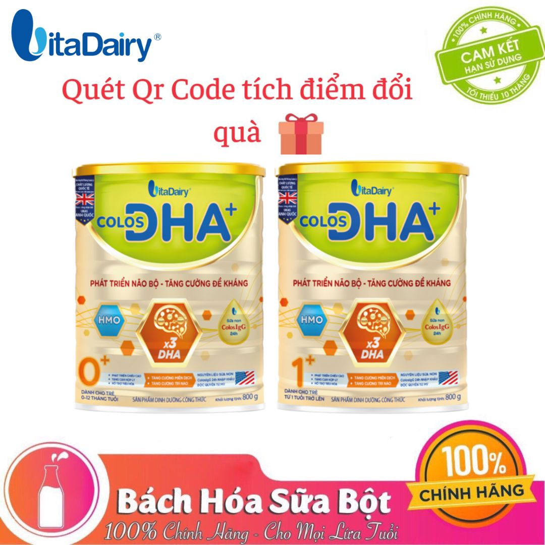 (Hàng nguyên tem) Sữa bột Colos DHA+ số 0+/ số 1+ (lon 800G) - Phát triển não bộ, tăng cường đề kháng