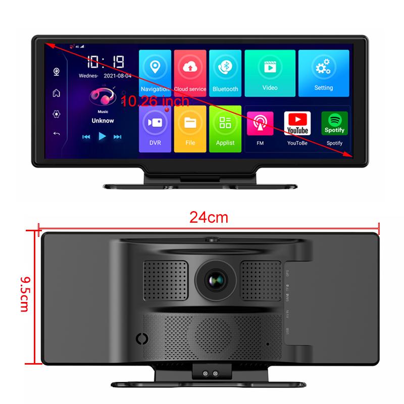 Màn hình cảm ứng 10,26 inch MỚI Camera hành trình 4G Camera kép ADAS Định vị GPS Android 8.1 Đầu ghi video Tự động đăng ký Màn hình từ xa Tên màu: V10s 4G Với 6m RCC