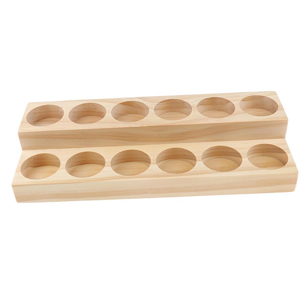 4 Pieces Wood Essential Oil Displaying Rack 2 Tiers Organizer 12 Compartment