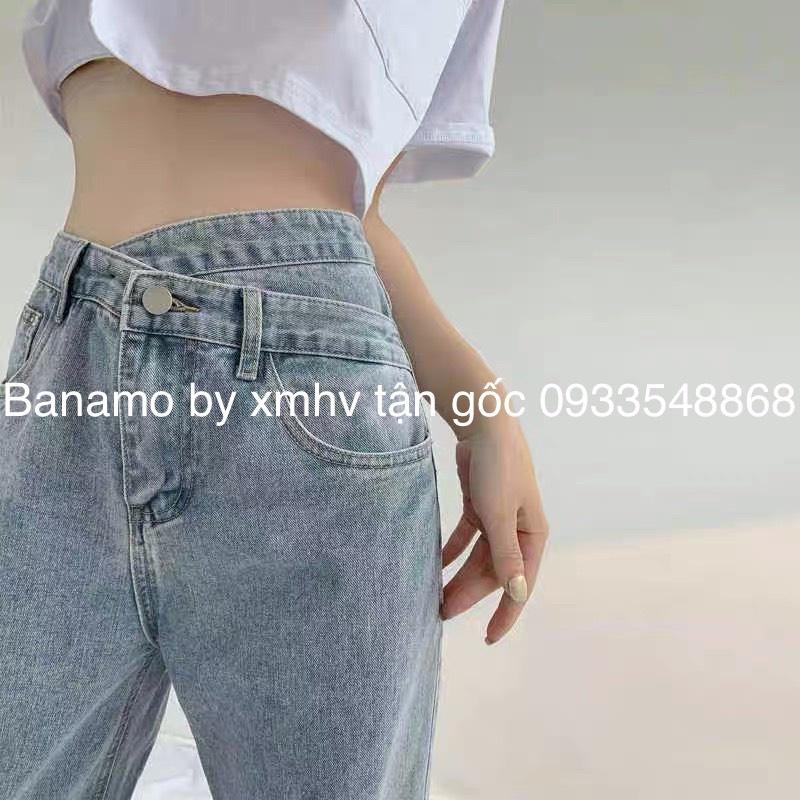 Quần JEAN ống rộng dáng suông cạp chéo chất đẹp thời trang Banamo Fashion 967