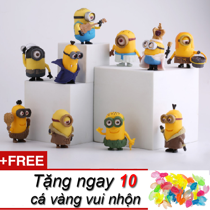 Set 10 đồ chơi Minion Despicable 5.5cm nhựa có chân đế tặng kèm 10 cá vàng vui nhộn