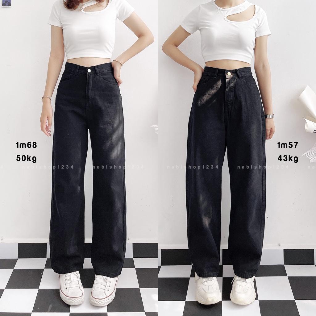 Quần Ống Rộng Suông Nữ Lưng Cao Vải Jeans Mã 3167 + 5043 Nabishop1234