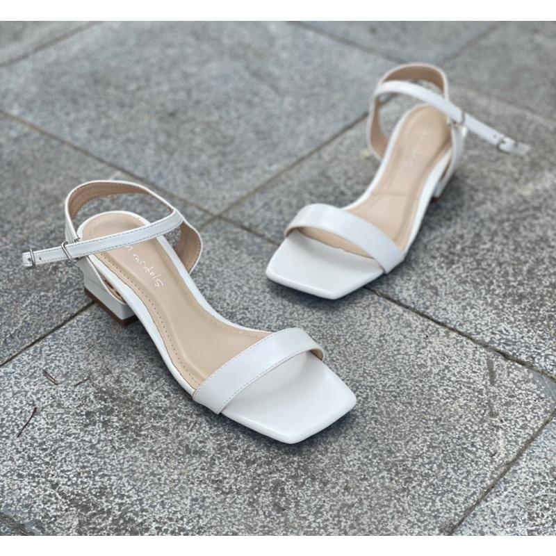 Giày sandal 4 phân mũi vuông phối quai ngang kiểu dáng Hàn Quốc _SD22