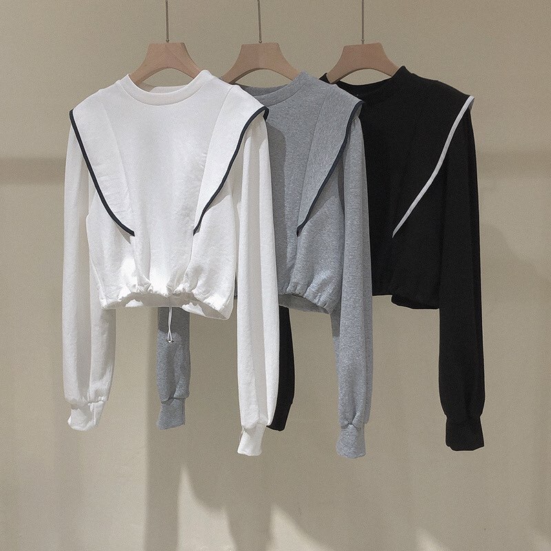 Áo thun cánh bướm phong cách Hàn Quốc cổ tròn dài tay crop top