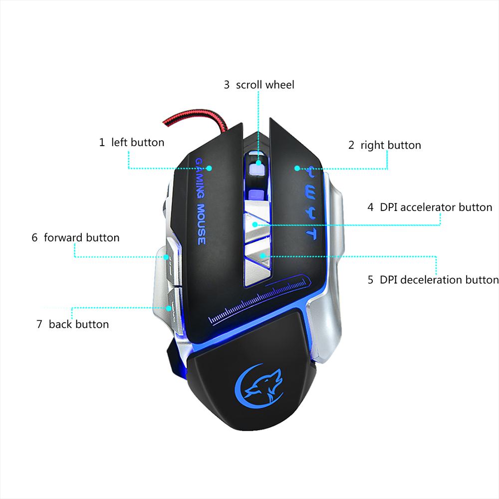 Chuột chơi game có dây YWYT 4800DPI chuyên nghiệp có thể điều chỉnh được& lập trình