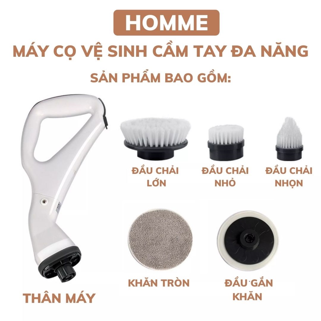 Chổi cọ nhà tắm bằng điện HOMME cọ sàn nhà, cọ bồn rửa mặt, bồn tắm, lau kính