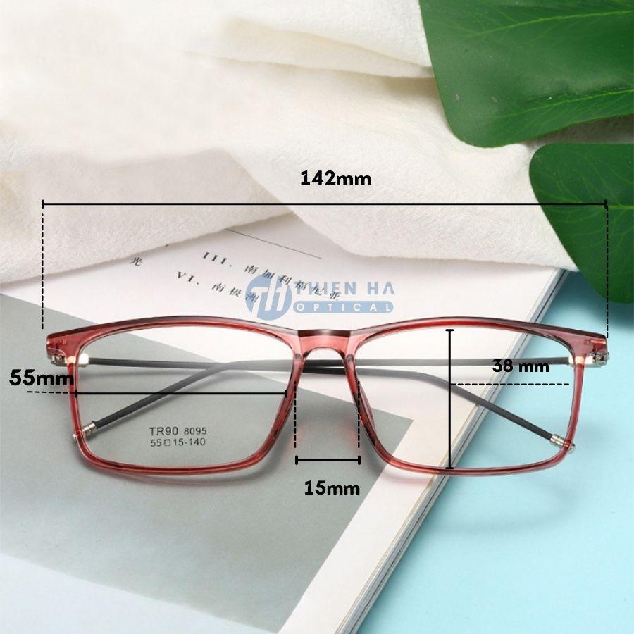 Gọng kính cận vuông Thiên Hà Optical unisex chất liệu nhựa nhẹ dáng vuông càng mảnh nhiều màu phù hợp cả nam nữ TH8095