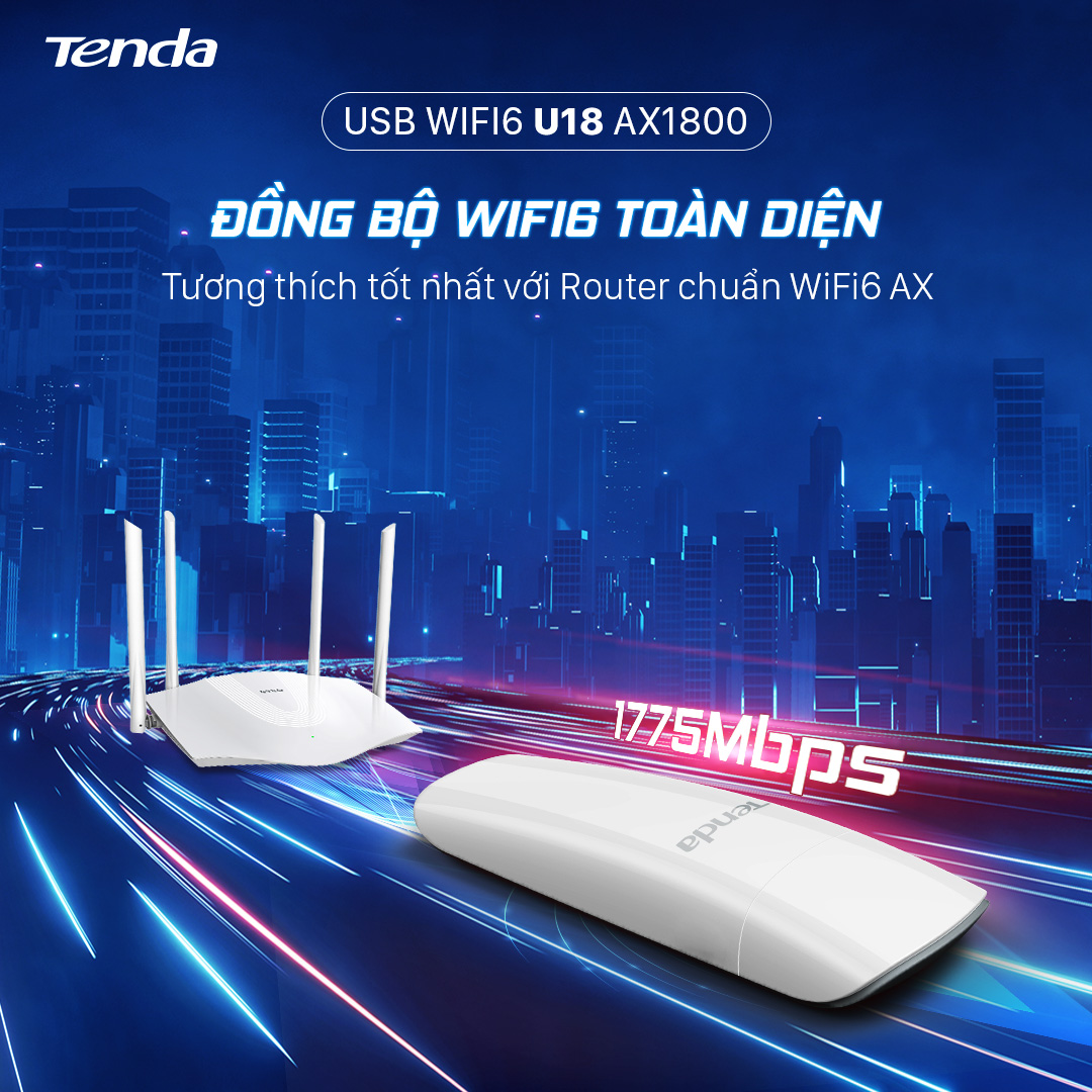 Tenda USB kết nối Wifi U18 Wifi 6 chuẩn AX1800 - Hàng chính hãng