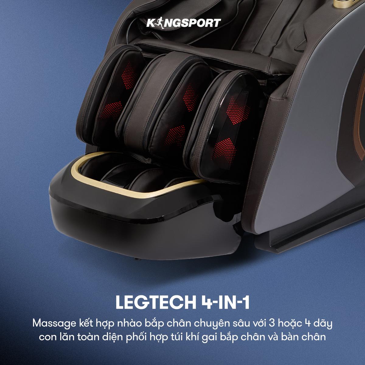 Ghế massage KINGSPORT G89 New cao cấp con lăn 3D,chế độ quét cơ thể thông minh, công nghệ lọc khí Ion âm, túi khí xoay bắp chân