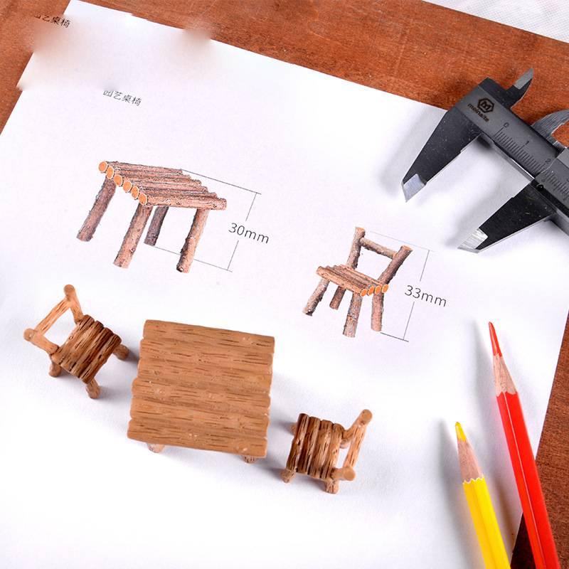 Mô hình bàn ghế công viên trang trí sân vườn, sen đá, mô hình tiểu cảnh