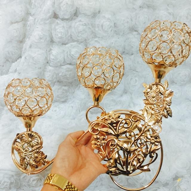 Chân nến trang trí đính đá ba tay