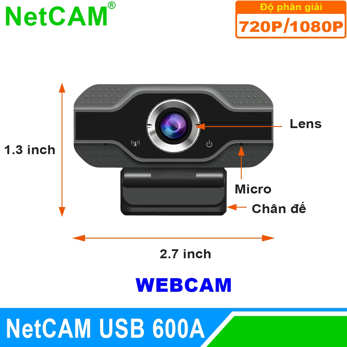 Webcam NetCAM USB 600A độ phân giải 1080P - Hàng Chính Hãng