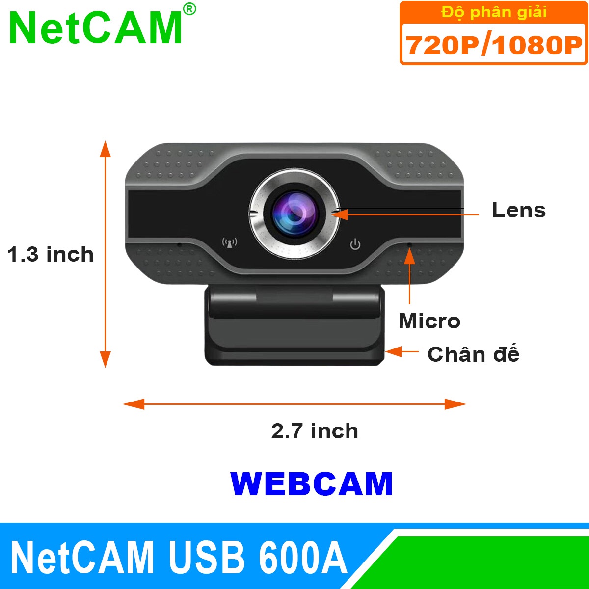 Webcam NetCAM USB 600A độ phân giải 720P - Hàng Chính Hãng