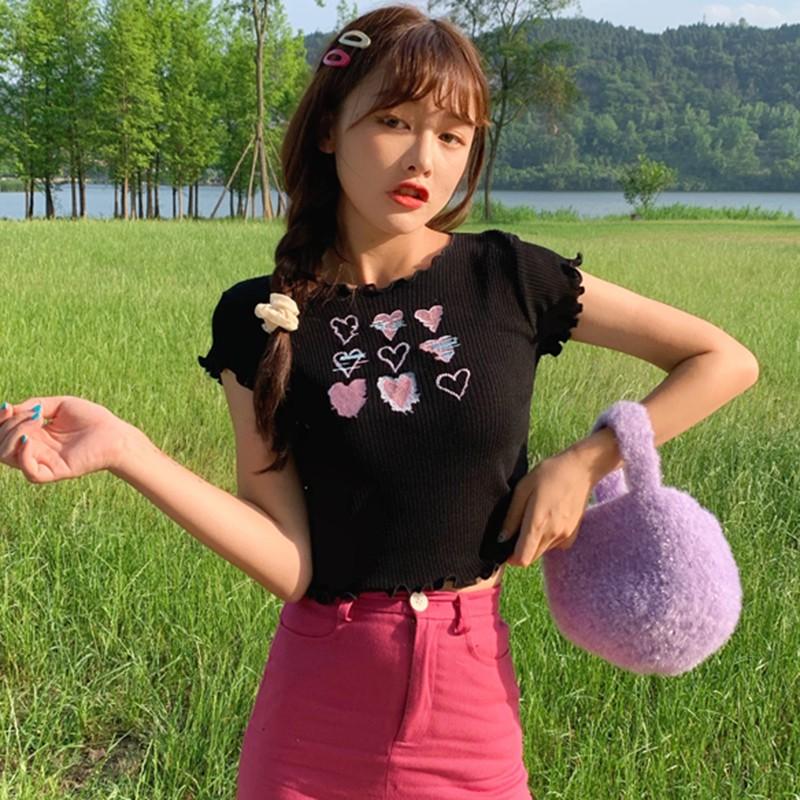 Áo Thun Dệt Kim Tay Ngắn Cổ Tròn Kiểu Dáng Ngọt Ngào Cho Nữ