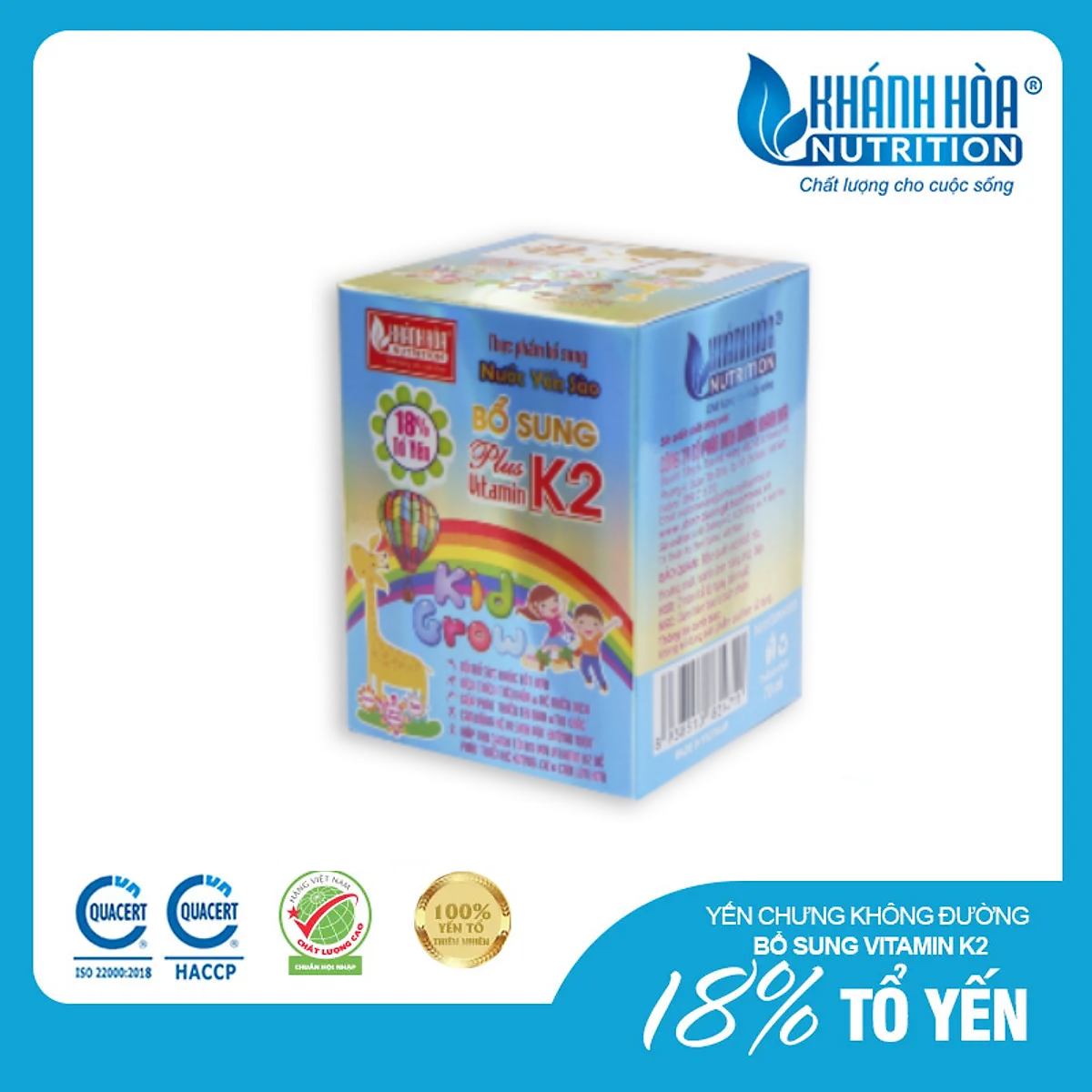 Nước Yến Sào Kidgrow 18% Bổ Sung Vitamin K2 - Khánh Hòa Nutrition - Lọ 70 ML