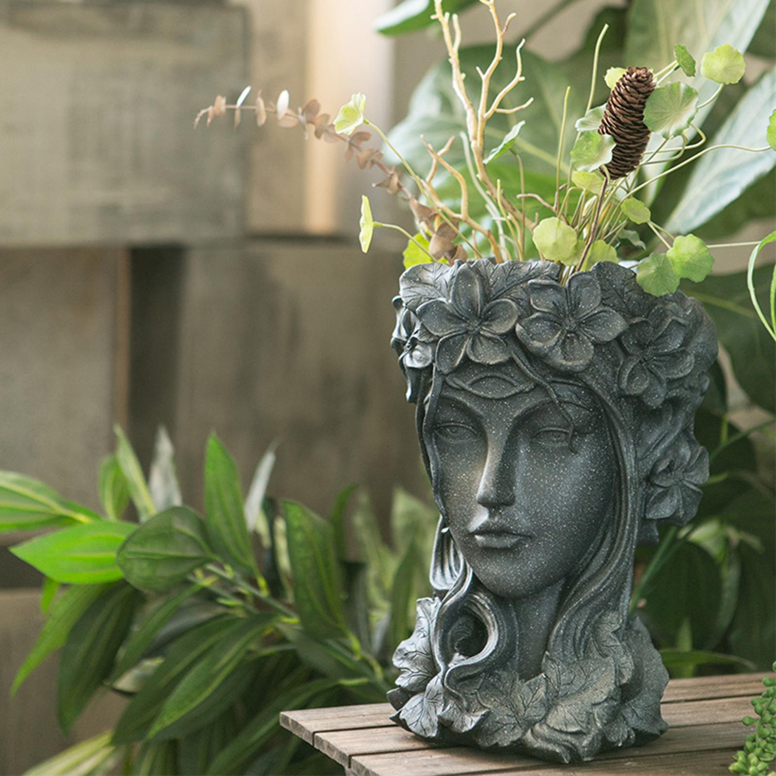 Resin Goddess Head Planter Flower Pot Beauty Face Figurine Ornament Decorative Plants Container Home Garden Patio Yard Decoration