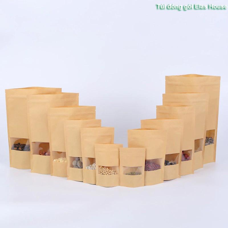 Túi Zip Đựng Thực Phẩm,Sét 50 Túi Zip Giấy Kraft Đáy Đứng Có Cửa Sổ Vàng Food Saver