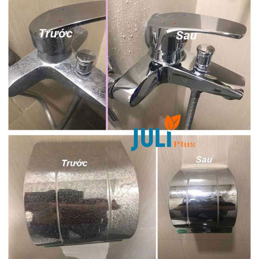 Tẩy cặn canxi nhà tắm JULI Plus tẩy rửa sạch nhà vệ sinh cặn bám trên vòi sen inox, vách kính, bồn sứ, gạch mem, gương soi, chậu rửa. Chai 500ml