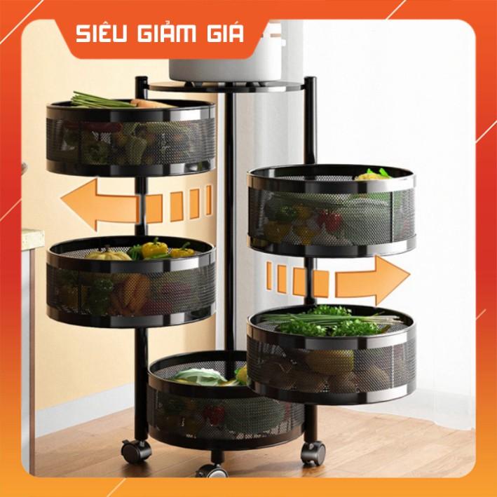 Kệ Xoay tròn, vuông Đa Năng, Kệ Rau Củ Quả 3/4/5 Tầng Có Bánh Xe Di Chuyển.