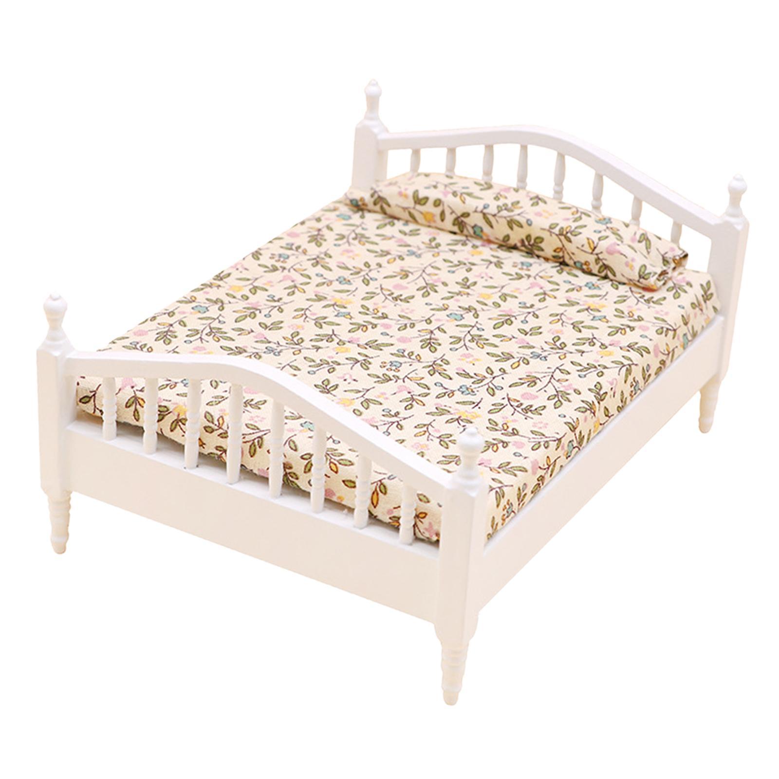 2x Dollhouse Miniature Bed Single Bed Model DIY Scene Model