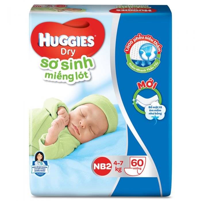 Miếng lót Huggies Dry NB2 60 miếng/gói