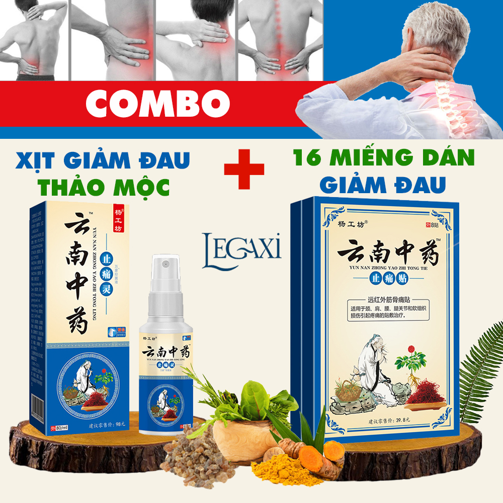 [COMBO] 16 Miếng Dán Giảm Đau Mỏi Vai Gáy Lưng Thảo Dược, Cao Dán Massage Nhiệt Và Chai Xịt Giảm Đau 80ml Leagxi