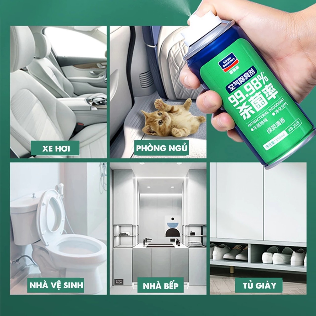 Chai xịt khử mùi khử khuẩn KC 99,98% nội thất điều hòa ô tô , phòng ngủ tự động hàng cao cấp