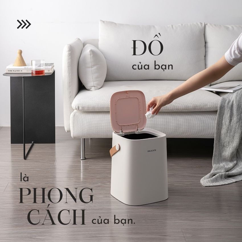 Thùng Rác Nhựa Gia Đình Có Nắp Siêu Sang FEEKA Để Phòng Khách - Phòng Ngủ Dung Tích 8 Lít