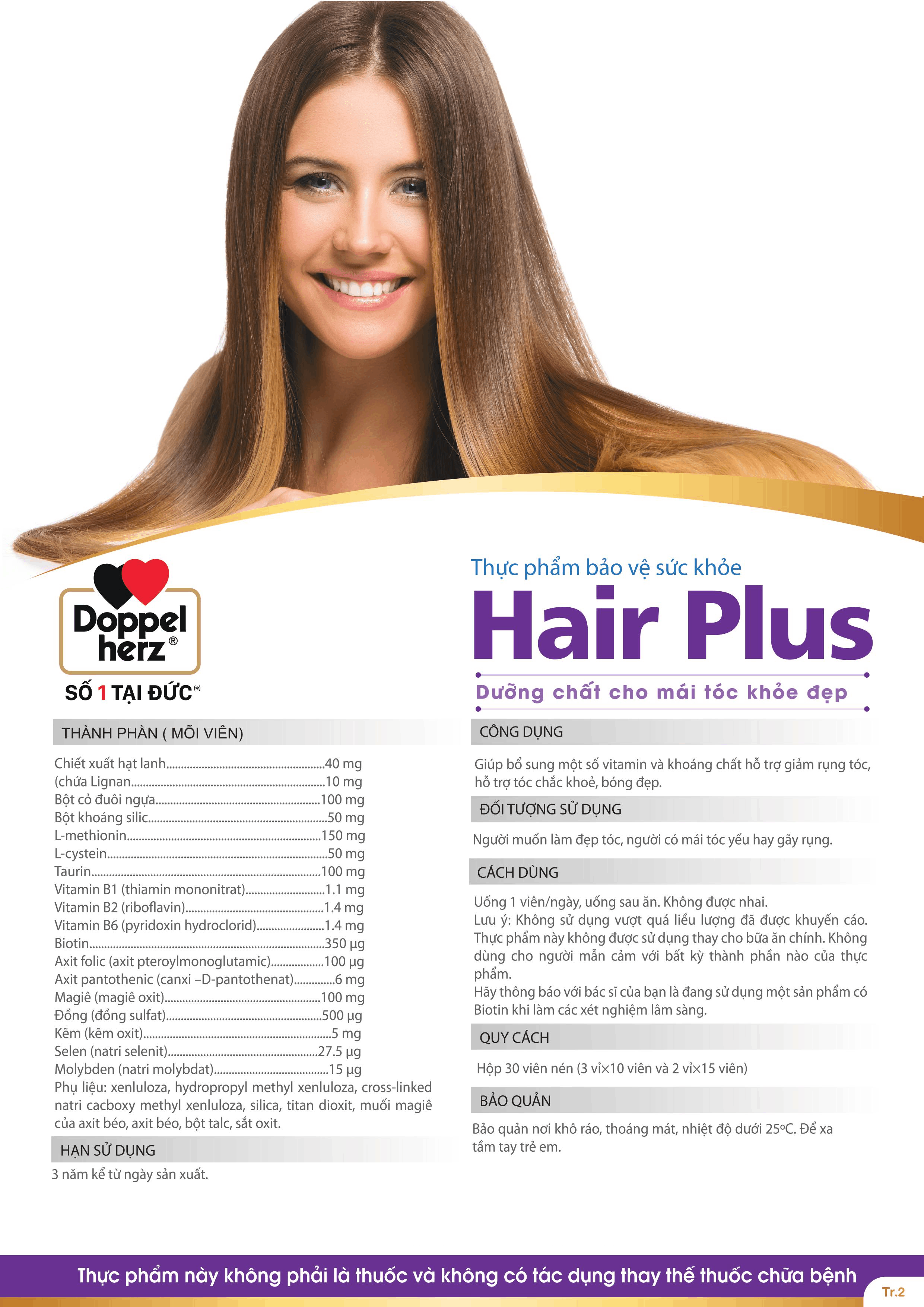 Viên uống chống rụng tóc và kích thích mọc tóc Doppelherz Aktiv Hair Plus (Hộp 30 viên)