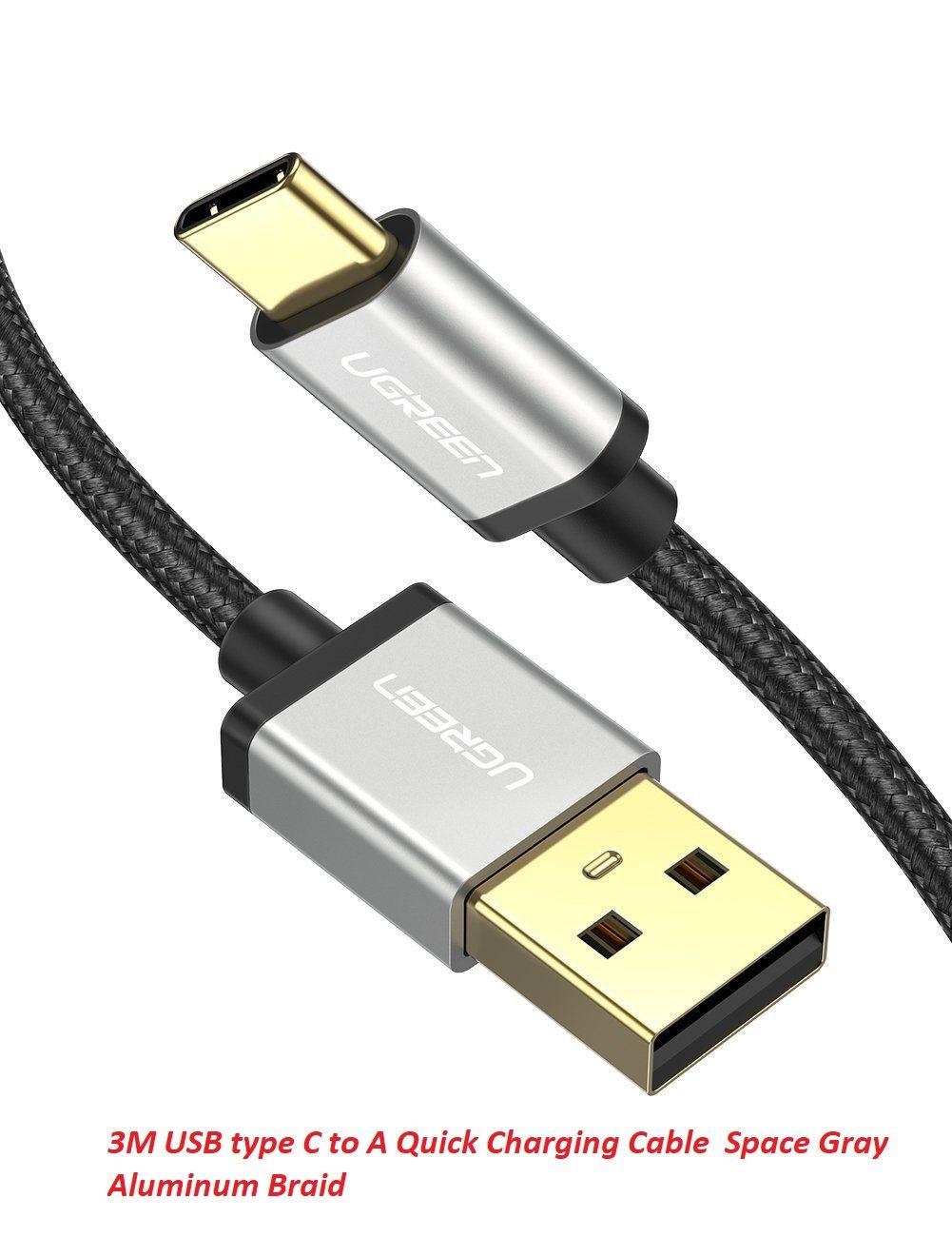 Ugreen UG60481US174TK 0.5M màu đen cáp USB type C hỗ trợ sạc nhanh đầu mạ vàng 24k - HÀNG CHÍNH HÃNG