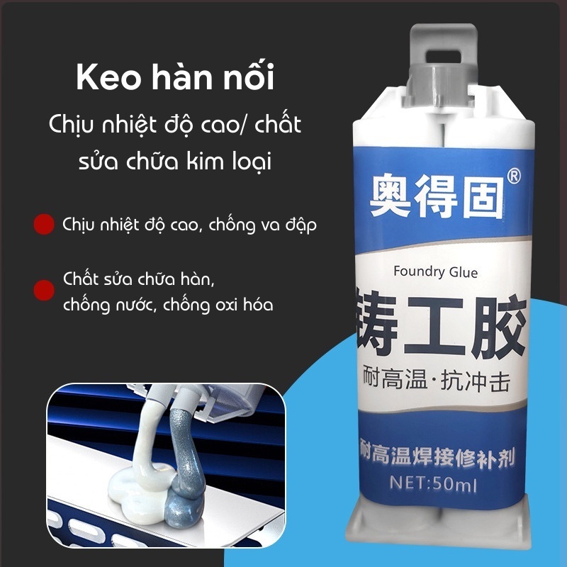 Keo hàn sắt thép kim loại chịu nhiệt 200 độ C, Keo hàn hai thành phần AB dán mọi vết nứt vỡ gỗ, nhựa, ống nước 100ml