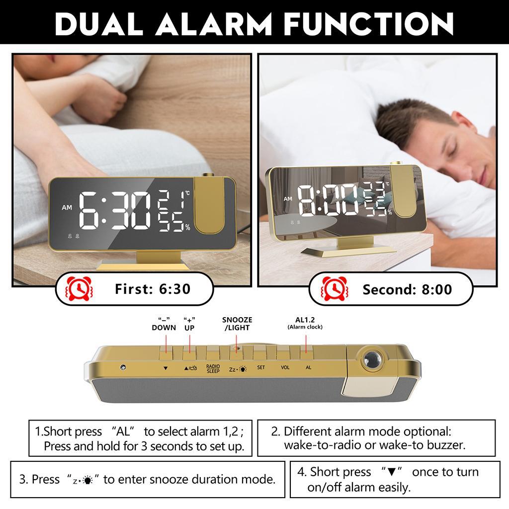Mirror Digital Alarm Clock LED Lamp Snooze Adjustable Brightness