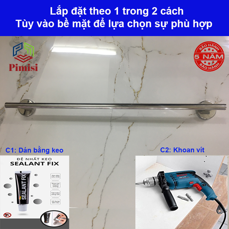 Giá treo khăn tắm dán tường Pimisi inox 304 dùng để treo quần áo - vắt khăn trong nhà vệ sinh - phụ kiện - đồ dùng gia đình dán bằng keo không khoan | hàng chính hãng