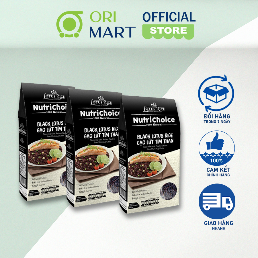 Combo 3 Gạo Lứt Tím Than Hữu Cơ NutriChoice Black Lotus Rice Gói 500g Thơm Ngon Giàu Dinh Dưỡng ORIMART