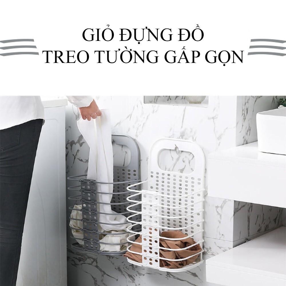 Giỏ nhựa đựng quần áo và đồ dùng sinh hoạt treo tường, hông máy giặt... có thể gấp gọn
