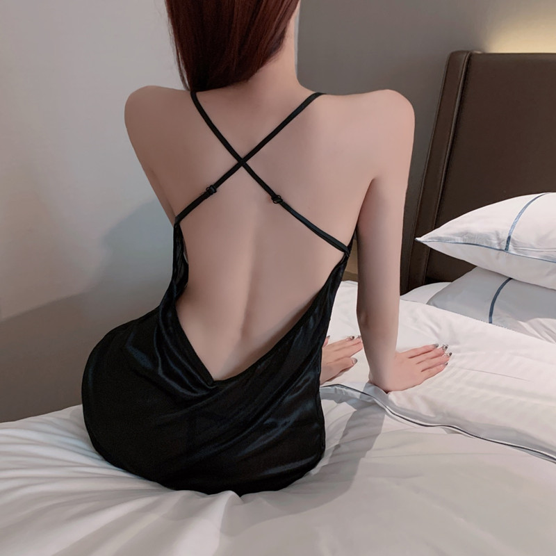 Đầm ngủ, váy ngủ vải lụa bóng cao cấp sexy có dây lưng đan chéo nhiều size từ 42-68kg LYEN014