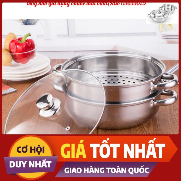 Nồi Hấp 2 Tầng Kèm Lẩu Nắp Kính kích Thước 28cm