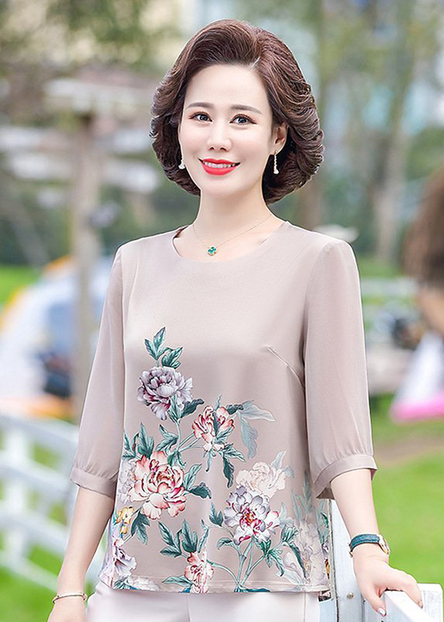 Áo Trung Niên Chất Liệu Lụa ManGo Cao Cấp Họa Tiết Cách Điệu Thời Trang