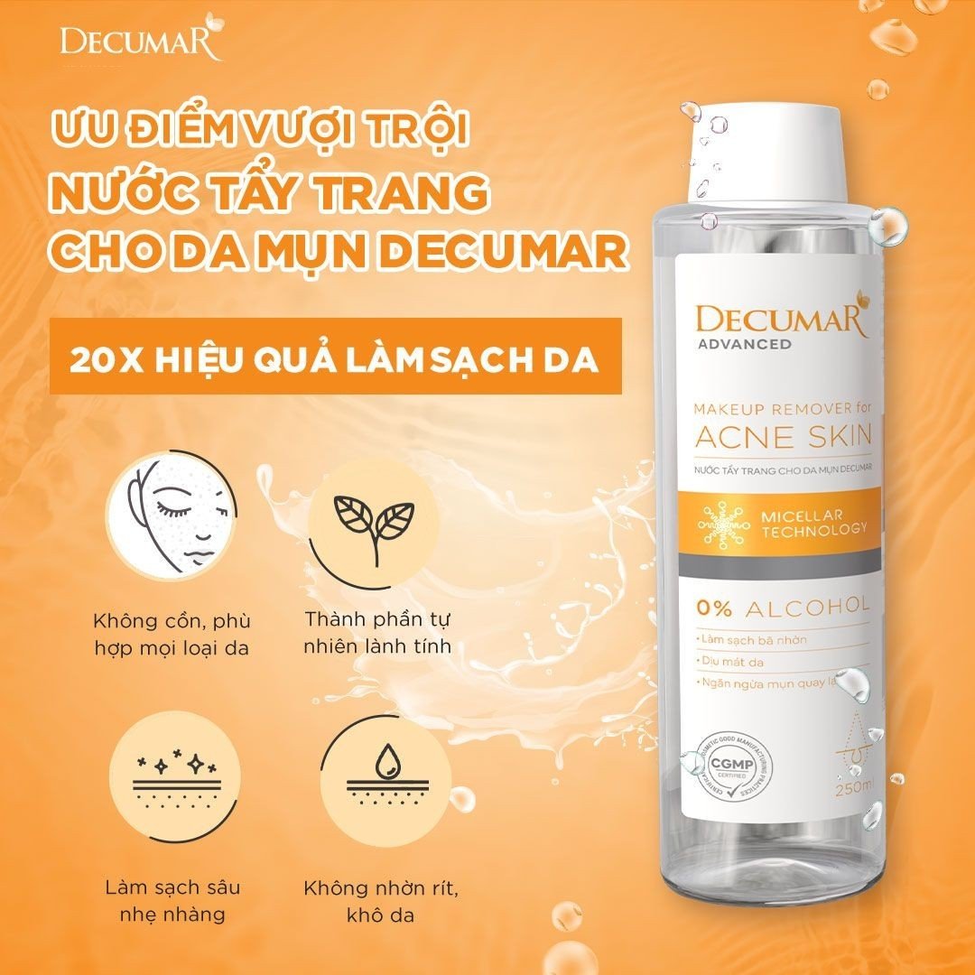 Nước tẩy trang 250ml Decumar Advanced sạch sâu ngừa mụn dịu nhẹ làn da với công nghệ Micellar