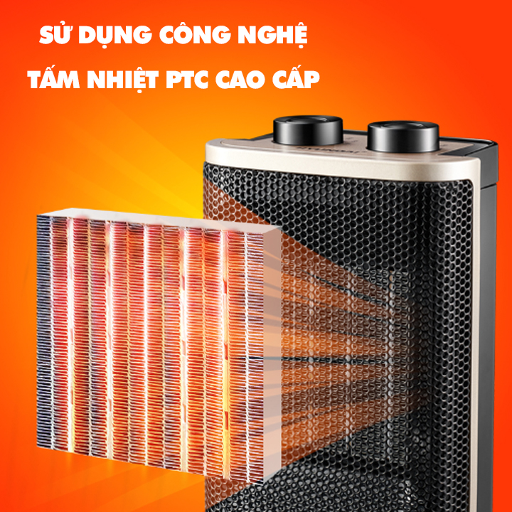 Máy sưởi điện mini công suất 1500W, tự ngắt khi nghiêng đổ - Hàng chính hãng