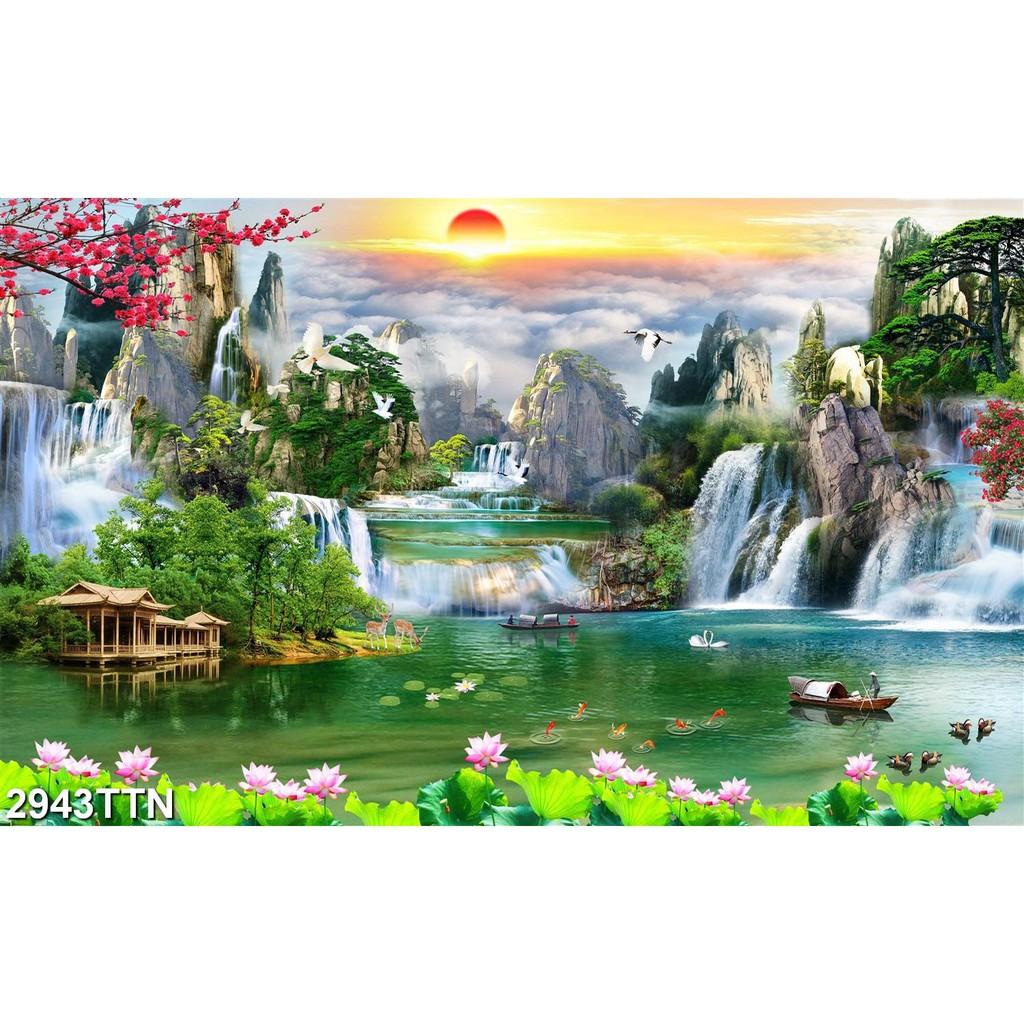 TRANH DÁN TƯỜNG 3D SƠN THUỶ HỮU TÌNH THÁC NƯỚC ĐẸP NHIỀU MẪU - TRANH NON NƯỚC HỮU TÌNH