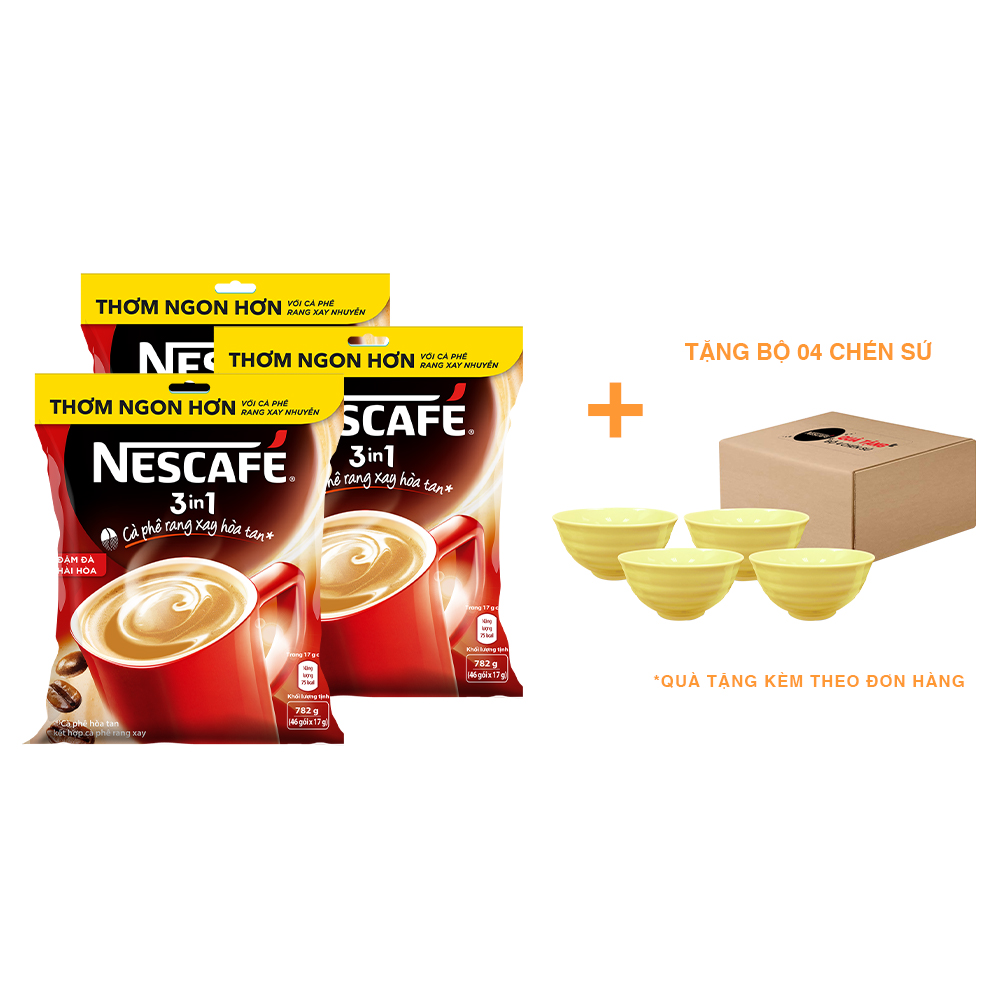 Combo 3 bịch NESCAFÉ 3IN1 Công thức cải tiến - Vị nguyên bản - Túi 46 gói (17g) - [Tặng bộ 4 chén sứ Nescafé]