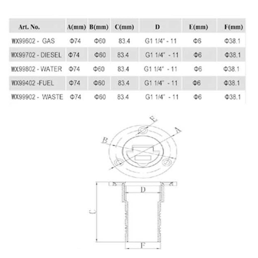 Hose Deck Filler for DIESEL 38mm Boat Filler 316 Grade Stainless Steel