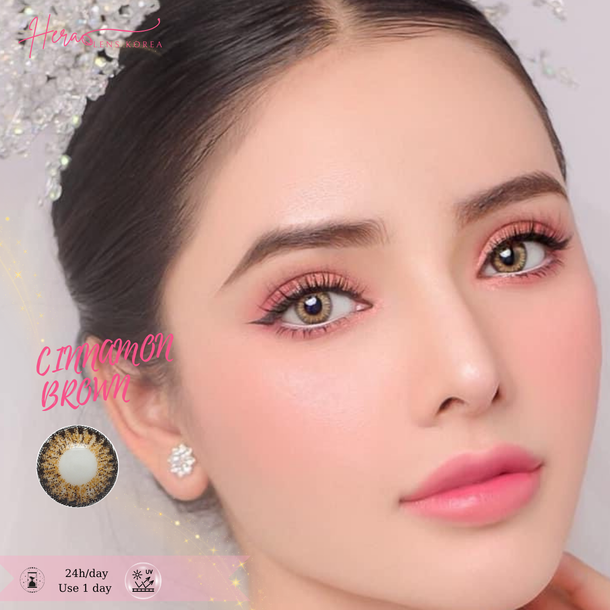 Kính Áp Tròng Hera Nâu Quế Viền Đen Không Độ CINNAMON BROWN Nhập Khẩu Hàn Quốc Lens Không Cận 1 Ngày