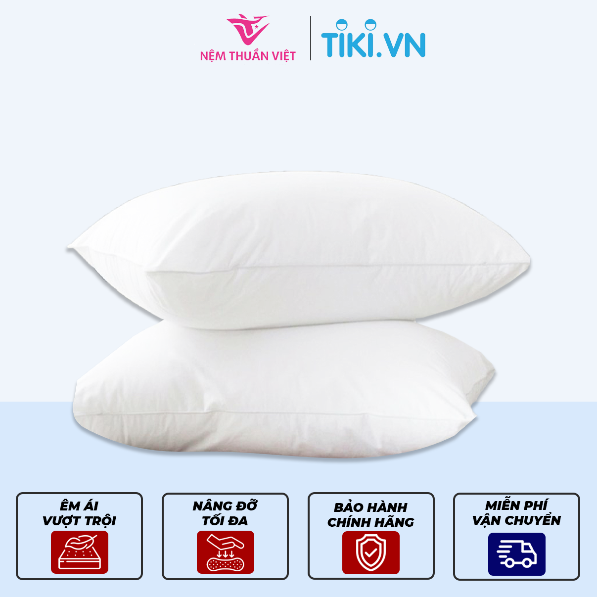 Gối Nằm Lông Vũ Thuần Việt Mircrofiber Cao Cấp 100% Cotton Thoáng Mát, Mềm Mịn, Có Khả Năng Thấm Hút Mồ Hôi Tốt