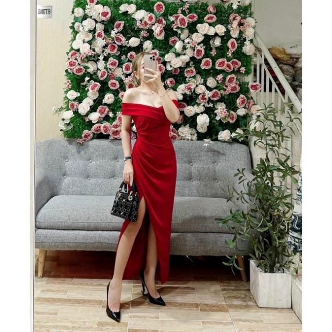 Đầm maxi bẹt vai xẻ đùi ivy fashion chất phi thun lụa - MS240Y đi biển dự tiệc dạo phố bigsize gợi cảm sexy