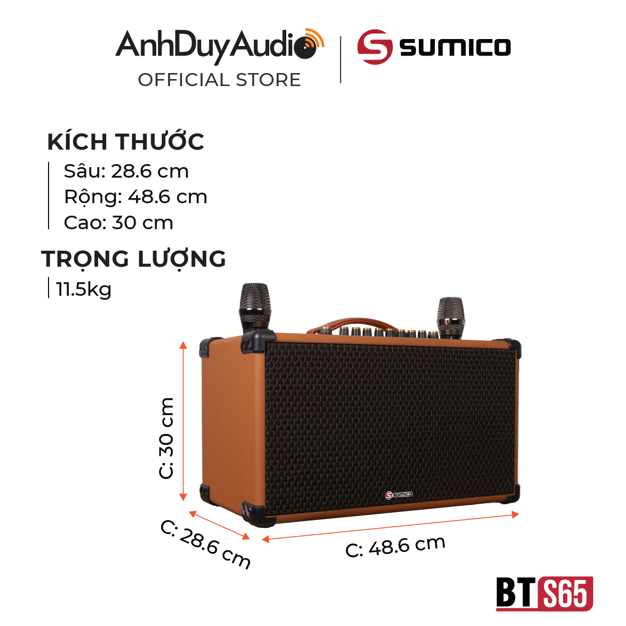 Loa Karaoke Di Động Sumico BT-S65 (Kèm 2 Micro không dây Kim loại) - Hàng Chính Hãng