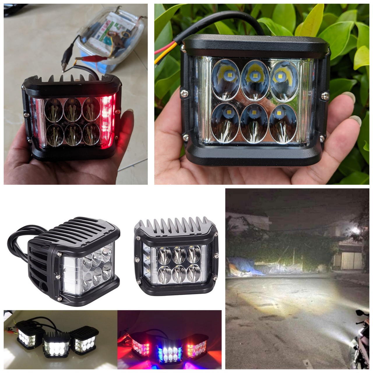 Đèn trợ sáng 6 led 45W kèm chớp poliice xanh đỏ 2in1 lắp các loại xe máy ô tô mẫu mới hàng vip, Đèn led trang trí xe máy ô tô