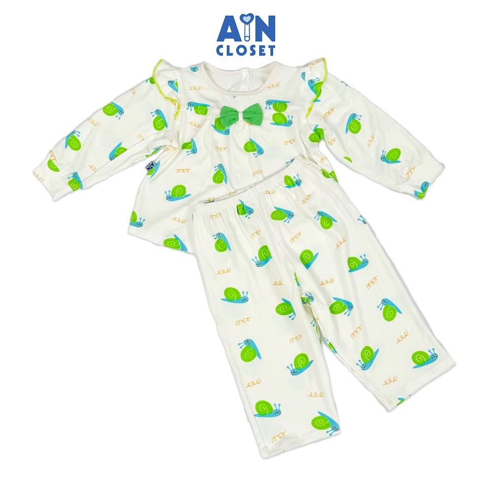 Bộ quần áo Dài bé gái họa tiết Ốc Sên Xanh Thun cotton - AICDBGSWLXIU - AIN Closet