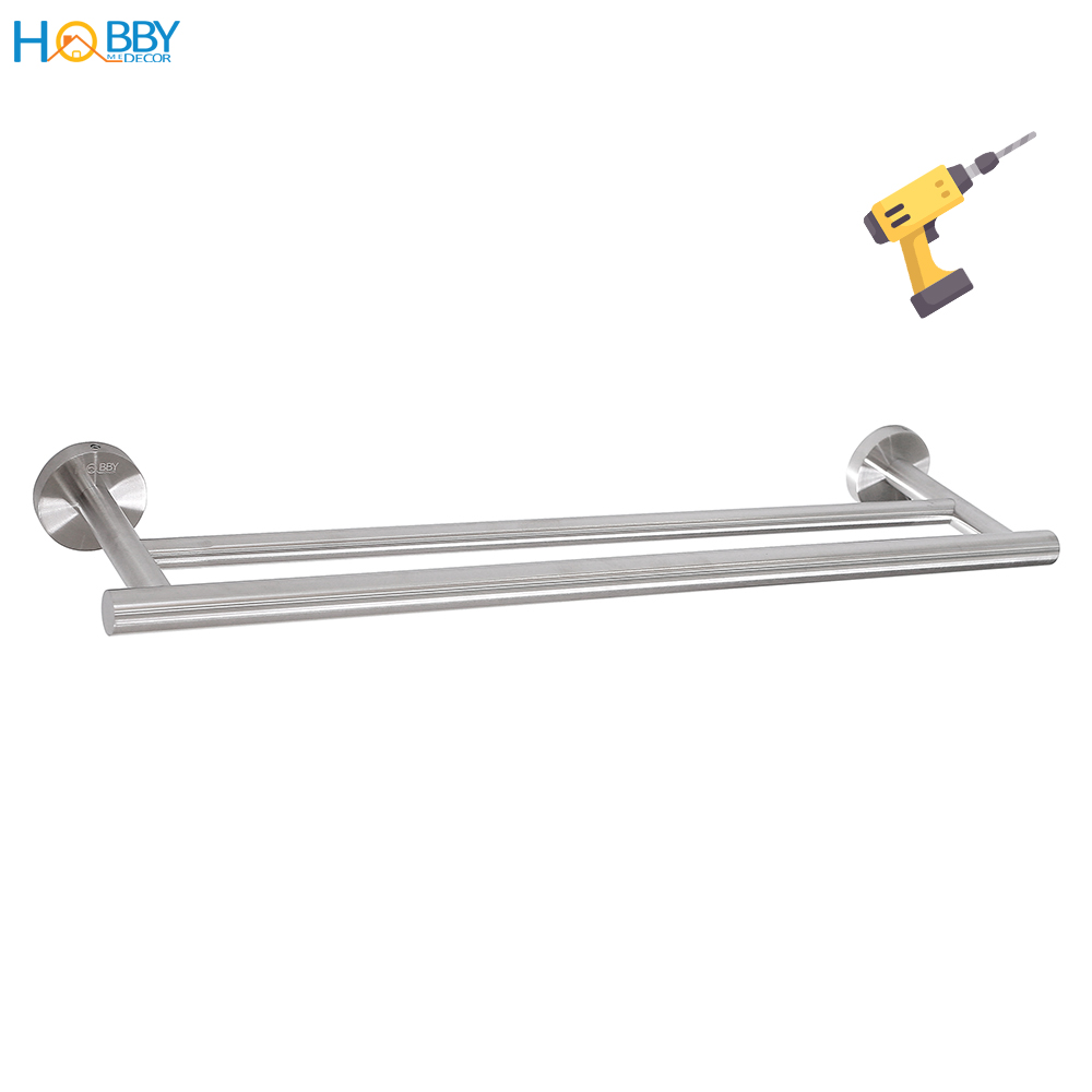Giá treo khăn tắm quần áo có 2 thanh inox 304 Hobby Home Decor 2TT60